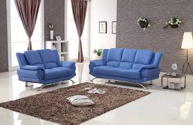 Milano Modern Leather Sofa Set Blue