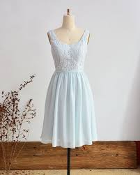 Short Bridesmaid Dress Light Blue Lace Dress Open Back Knee Etsy