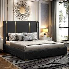 Cal King Faux Leather Upholstered Bed