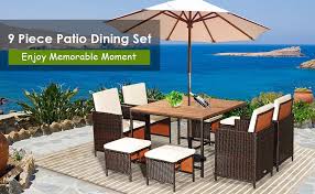 9 Pieces Patio Rattan Dining Cushioned
