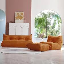 Magic Home 34 25 In Creative Lazy Floor Sofa Teddy Velvet Bean Bag Corduroy Retro Decorative Cozy Armless Ottoman Brown