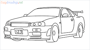 How To Draw Nissan Skyline R34 GT-R Step by Step - [16 Easy Phase]