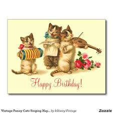 Vintage Funny Cats Singing Happy Birthday Postcard Happy