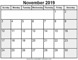 Printable November 2019 Calendar Free Printable Calendar Com