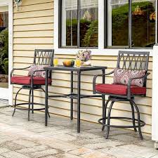 Nuu Garden Black 3 Piece Metal Square Table Bar Height Patio Outdoor Dining Set Bar Set With Red Cushions