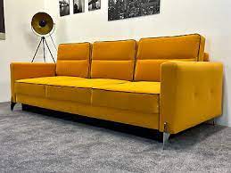 3 Seater Sofa Bed Soft Yellow Fabric