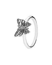 Womens Metallic Love Takes Flight Silver Cz Butterfly Ring