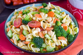 Cook the noodles until just tender by following the package directions; Veggie Pasta Salad