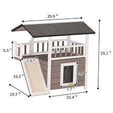 Coziwow Outdoor Wooden Dog House Rainproof With Stairs Gray And White