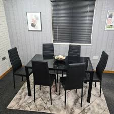 Black Glass Dining Table And 6 Black