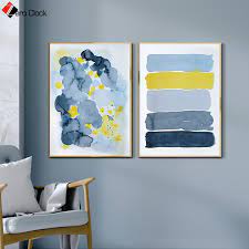 Modern Blue Yellow Abstract Flower Wall