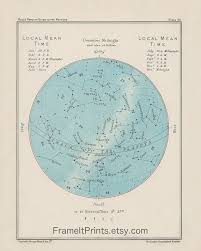Vintage December Astronomy Star Constellation Chart Blue