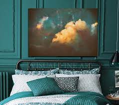 Independent art hand stretched around super sturdy wood frames. 52 Cloud Art Print Large Abstract Print Of Painting Cloud Abstract Cloudscape Dark Teal Bedroom Wall Decor Oversized Canvas Wall Art Teal Bedroom Walls Cloud Art Wall Art Prints