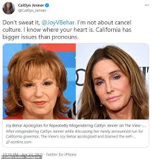 The view's joy behar still fuming over mccain for ruining her attempt to attack she is not her best self and has a hair trigger. Caitlyn Jenner Tells Joy Behar Don T Sweat It After The View Host Apologized For Misgendering Her Ali2day