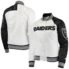 481 items on sale from $32. Las Vegas Raiders Starter Women S Hometown Satin Full Snap Jacket White Black