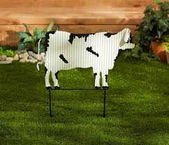 corrugated metal cow garden stake