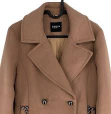 Guess Brown Wool Blend Pea Coat Jacket