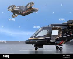 black flying car air taxi takeoff