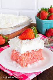 strawberry poke cake with sweetened