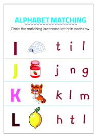 Kids are asked to draw a line from each uppercase letter a, b, c, . Circle Matching Uppercase And Lowercase Letters I To L Worksheets For Kindergarten Preschool Grade English Worksheets Schoolmykids Com