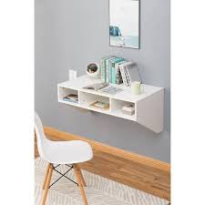 Basicwise Wall Mounted Office Computer Desk With Three Compartments White