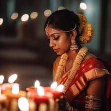 south indian bridal woman with candle