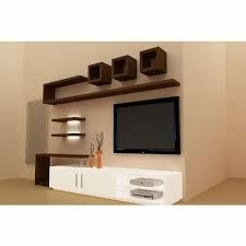 Modern Wall Mounted White And Brown Tv Unit