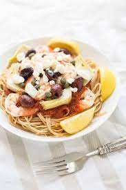 Healthy Lightened Up Mediterranean Shrimp Pasta With Whole Wheat  gambar png