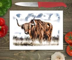 Highland Cow Large Glass Chopping Board