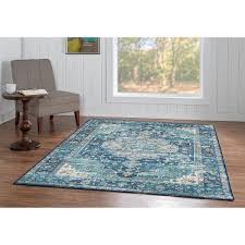 linon home decor washable alana teal ivory 5 ft x 7 ft abstract rectangle area rug