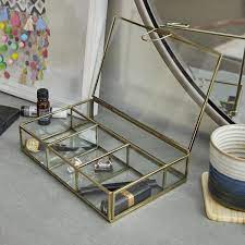 Gold Glass Jewelry Box With Clear Glass