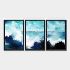 Coastal Blue Waves Triptych Shadow Box