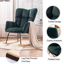 green velvet upholstered rocking chair