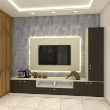 Tv Unit Design With Grey Wallpaper