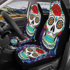 Flower Candy Skull Seat Cover For Car