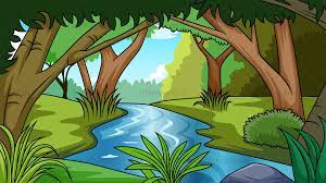 Find images in png and svg with transparent background. River In Jungle Background Cartoon Vector Clipart Friendlystock Jungle Art Forest Cartoon Background