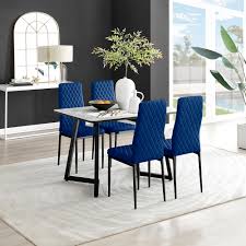 blue velvet dining table and chairs set