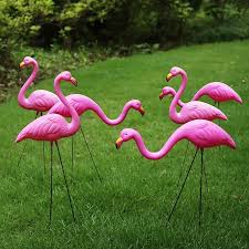 Small Pink Flamingo Yard Ornament Set