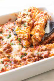 four cheese manicotti with meat sauce