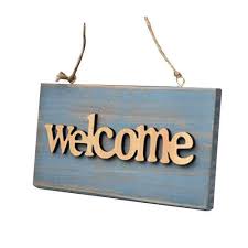 Vintage Wooden Open Closed Welcome Sign Plaque Blue Cafe Shop Door Hanging Sign Sign Type Welcome