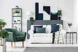 Green Armchair White Sofa Plants Grey