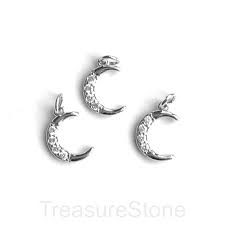 pave charm br 10x12mm silver moon