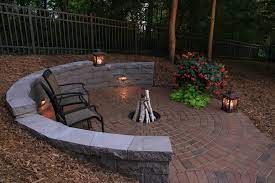 half circle retaining wall and fire pit