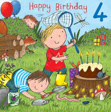 Happy birthday 4 year old boy images. Twizler 4th Birthday Card For Boy With Outdoors Fun Age 4 Birthday Card Age 4 Card