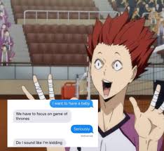 See more ideas about haikyuu, haikyuu characters, haikyuu anime. Vic Sur Twitter Haikyuu Characters Responding To I Want A Baby Tects Starting With This Classic