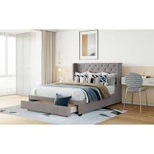 Urtr 65 In W Gray Queen Size Bed Frame