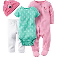 Carters Preemie And Infant Girls Flamingo 4 Pc Layette Set