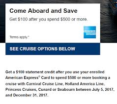 Earn a $200 credit earn a $200 statement credit toward your cruise with the carnival ® mastercard ®. Expired Targeted Amex Offers World S Leading Cruise Get 100 Back With 500 Spend Carnival Holland America Line Princess Cruises Cunard Seabourn Doctor Of Credit