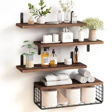 Dark Brown Wood Wall Floating Shelves