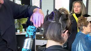 futuristic hair salon cuts hair with